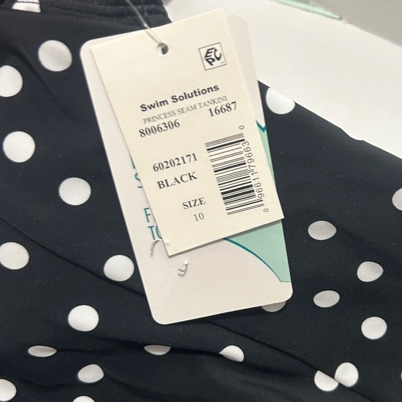 Swim Solutions Tankini Size 10 Black & White Polka Dots - Picture 8 of 14